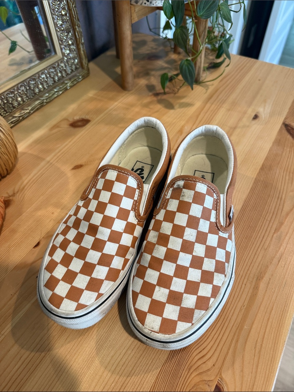 Vans Slip-On Checkerboard Sneakers - Tan/White